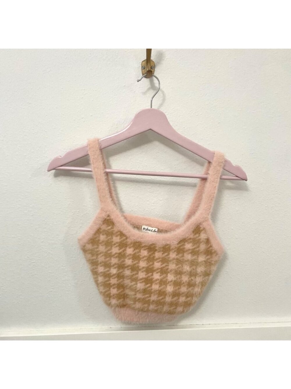 For Love & Lemons Cher Cardigan Tank Skirt Set M Light Pink Orange Houndstooth - Picture 10 of 12
